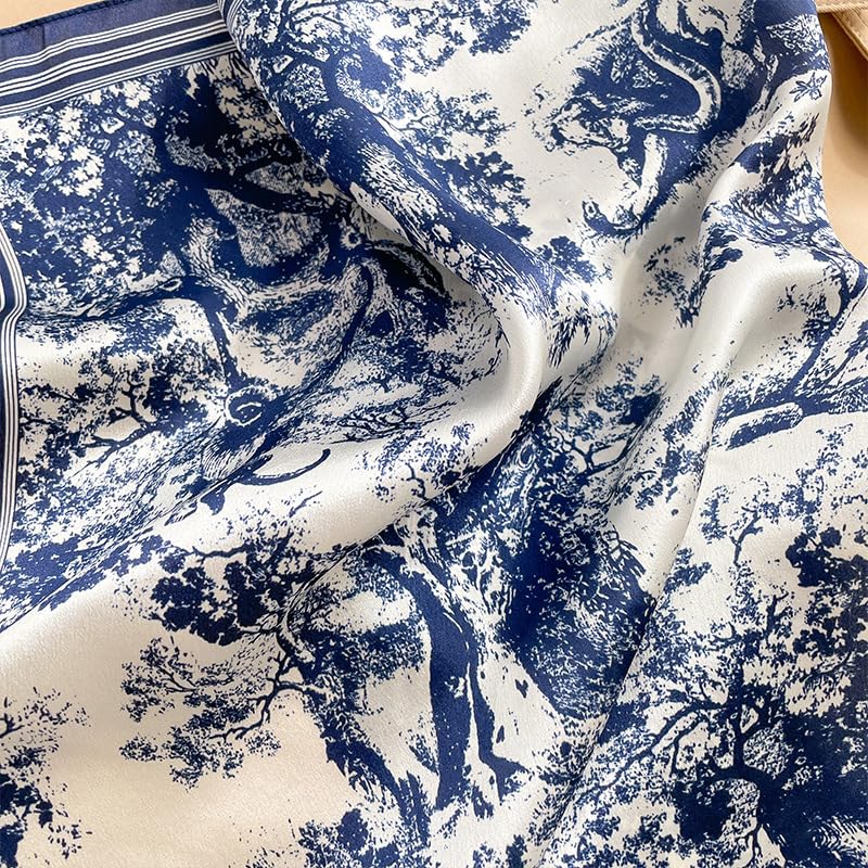 MEISEE 100% Pure Mulberry Silk Scarf 21" Square Scarf Neckerchief Headscarf Breathable Lightweight for Women Gift Packed - color: M3 Blue White