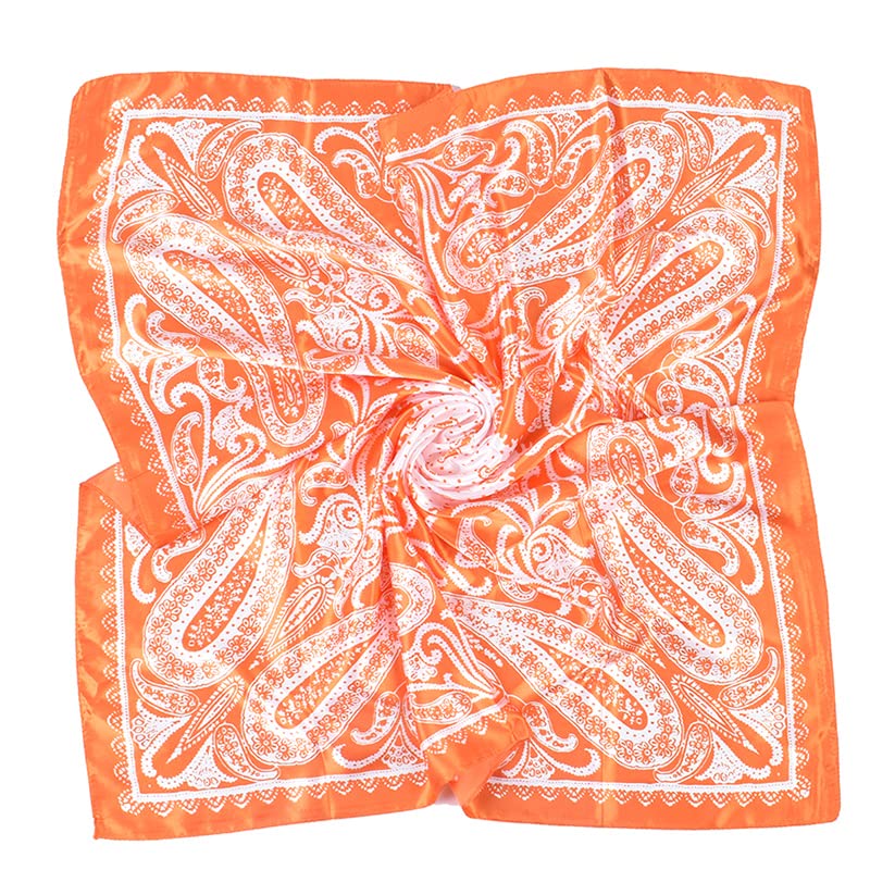 4Pcs Silk Head Scarves for Women Satin Hair Scarf 35”Large Square Bandana Silk Like Neck Scarf Shawl - color: Orange/Navy/Black/Coffee