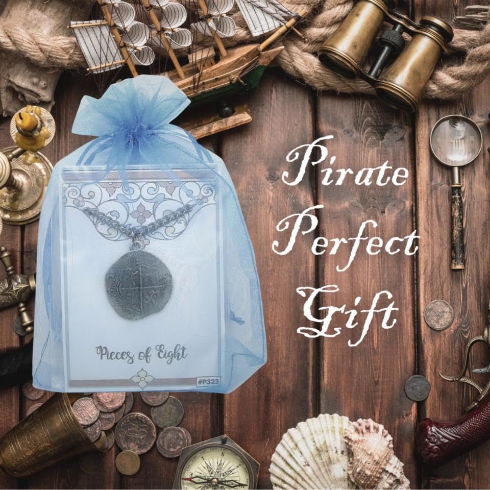 Antique Finished Pieces of Eight Coin Necklace Pewter Replica of Spanish Coin - Pirate's Treasure Necklace - Handcrafted in USA - style: 16 Inch Chain Length
