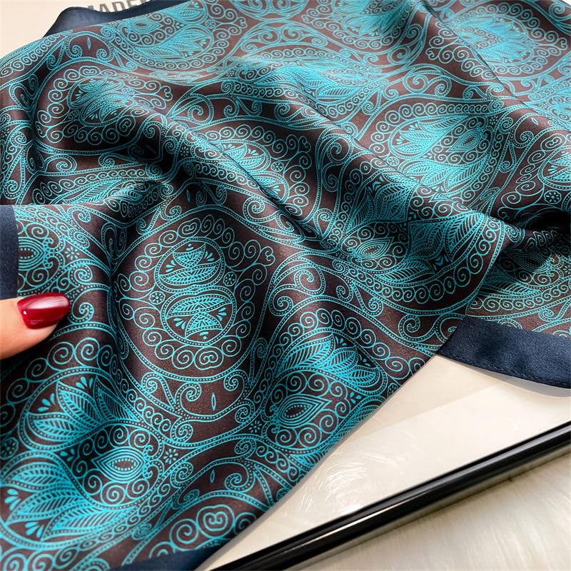 FEIBOON Mulberry Silk Scarfs Neck Scarf 21" Small Square Scarfs hair scarf bandana Neckerchief Headscarf for Women - color: Blue + Dark