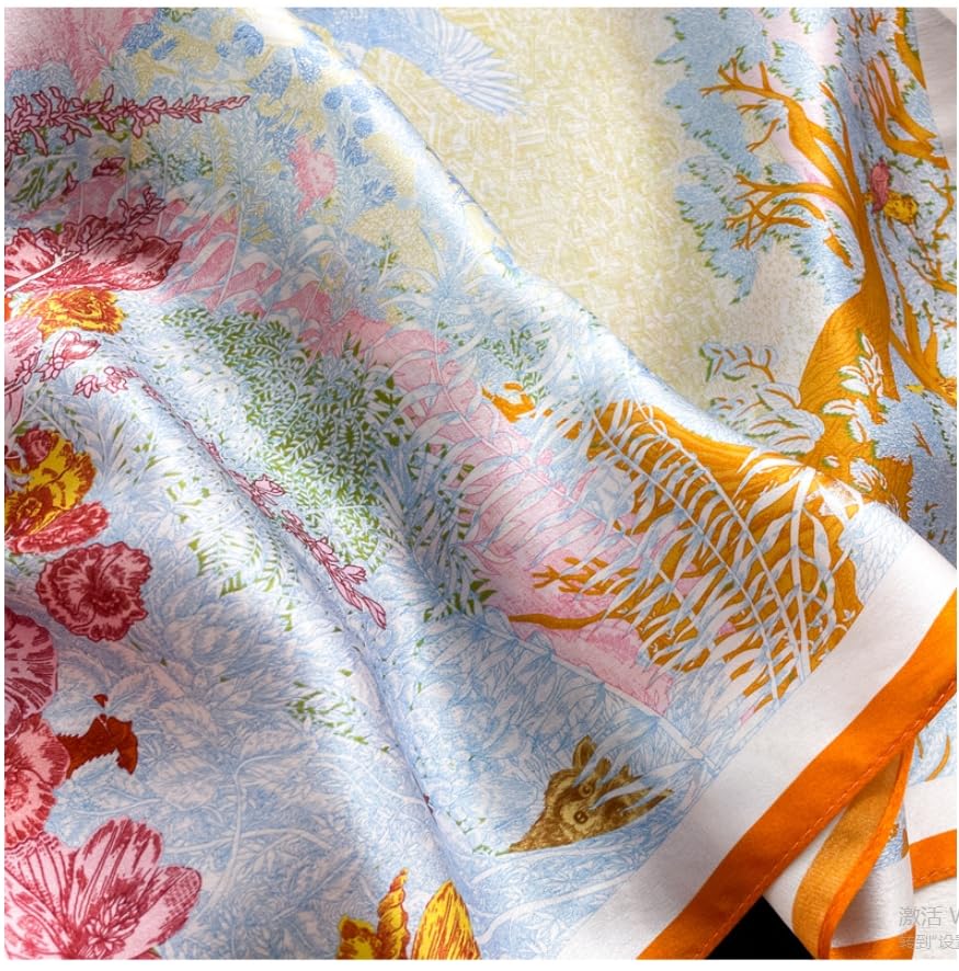 MEISEE 100% Pure Mulberry Silk Scarf 21" Square Scarf Neckerchief Headscarf Breathable Lightweight for Women Gift Packed - color: M3 Orange Beige Flower