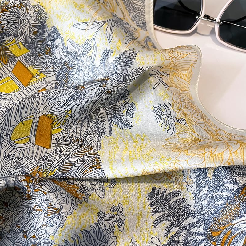 FEIBOON Mulberry Silk Scarfs Neck Scarf 21" Small Square Scarfs hair scarf bandana Neckerchief Headscarf for Women - color: Golden Grey