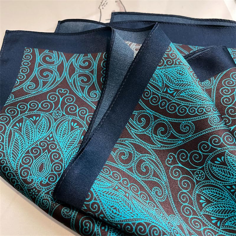 FEIBOON Mulberry Silk Scarfs Neck Scarf 21" Small Square Scarfs hair scarf bandana Neckerchief Headscarf for Women - color: Blue + Dark