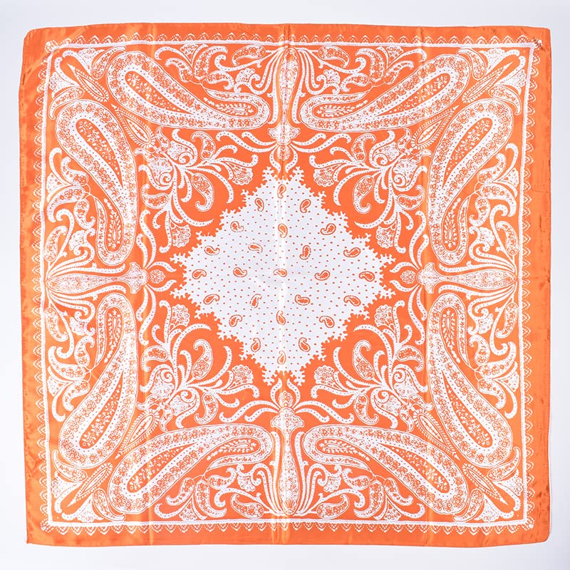4Pcs Silk Head Scarves for Women Satin Hair Scarf 35”Large Square Bandana Silk Like Neck Scarf Shawl - color: Orange/Navy/Black/Coffee