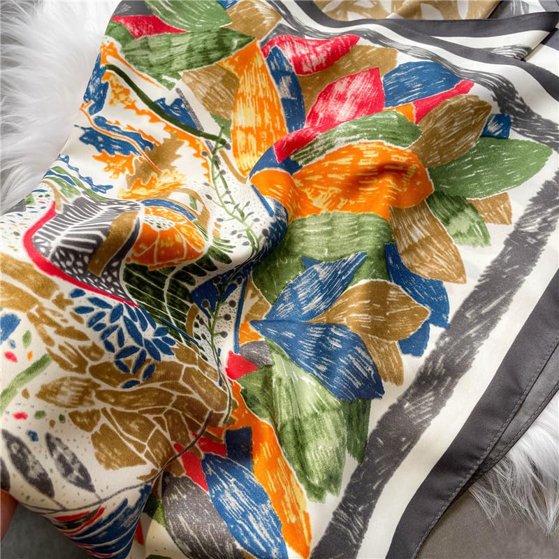 Women's Square Silk Like Head Scarf Large 35 inch Silk Feeling Hair Wrapping Satin Scarves for Sleeping Bandanas - color: A008-3 Twill Green
