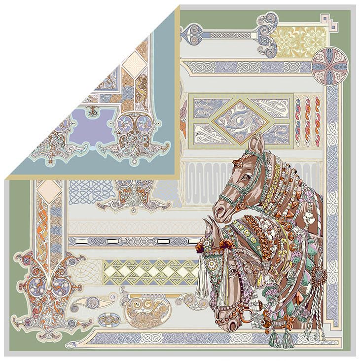 100% Silk Scarves, Extra-Large and XX-Large - color: Dream Reminiscing, Green & Blue, Double-sided, Hand Rolled Edges