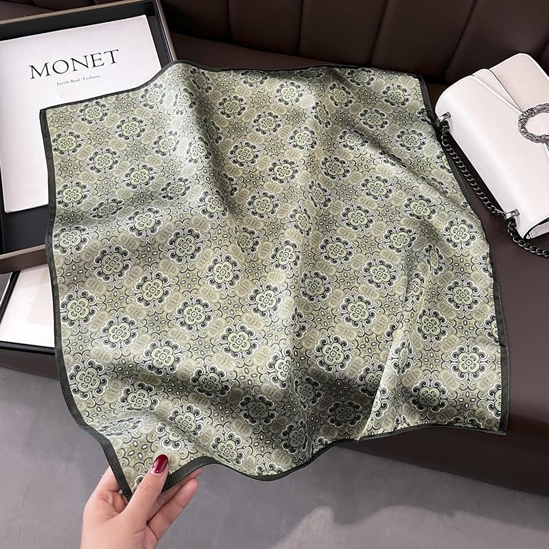 MEISEE 100% Pure Mulberry Silk Scarf 21" Square Scarf Neckerchief Headscarf Breathable Lightweight for Women Gift Packed - color: Light Green Pattern