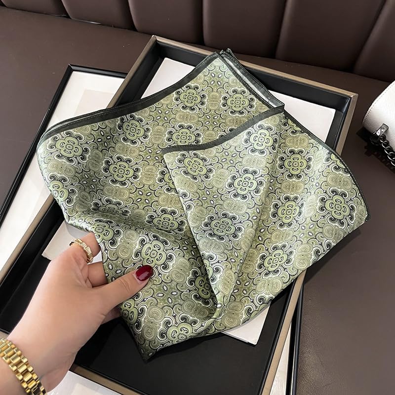MEISEE 100% Pure Mulberry Silk Scarf 21" Square Scarf Neckerchief Headscarf Breathable Lightweight for Women Gift Packed - color: Light Green Pattern
