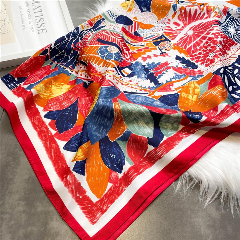 Women's Square Silk Like Head Scarf Large 35 inch Silk Feeling Hair Wrapping Satin Scarves for Sleeping Bandanas - color: A008-1 Twill Red