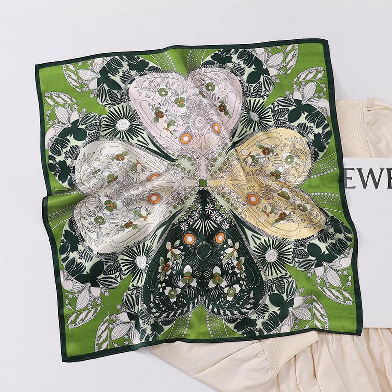 FEIBOON Mulberry Silk Scarfs Neck Scarf 21" Small Square Scarfs hair scarf bandana Neckerchief Headscarf for Women - color: Green Flower