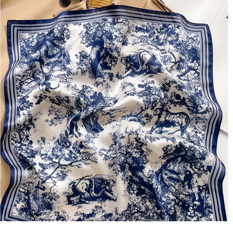 MEISEE 100% Pure Mulberry Silk Scarf 21" Square Scarf Neckerchief Headscarf Breathable Lightweight for Women Gift Packed - color: M3 Blue White