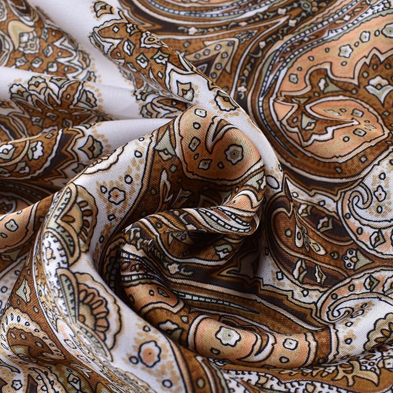 QBSM Womens 23.6 inch Satin Silk Feeling Formal Square Neck Scarf Head Hair Wraps Kerchief - color: Bohemian Paisley