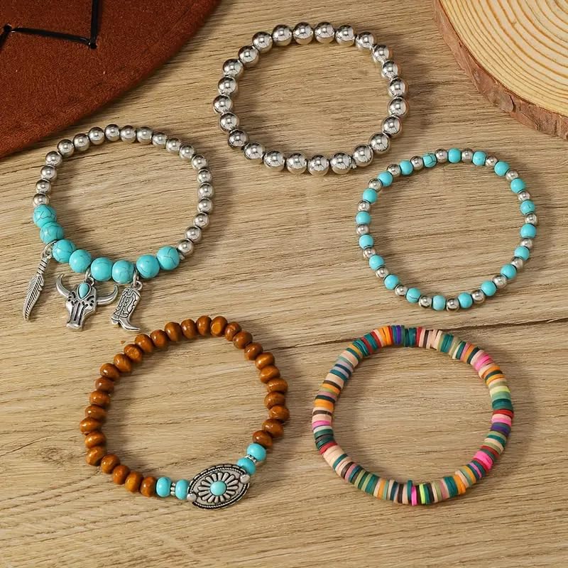 Bohemian Mix Bead Multi Layer Versatile Statement Bracelets Boho Stackable Beaded Strand Stretch Bangles Bracelets Sparkly Crystal Tassel Charm Jewelry Gift - style: Bohemian bracelet